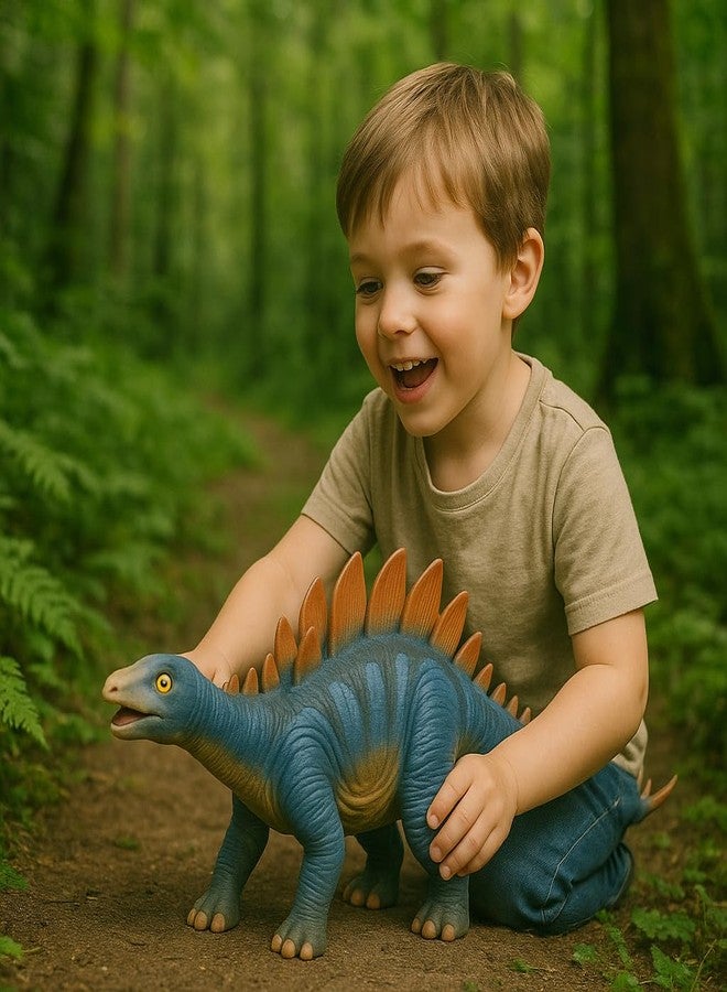 DTR Creation Stegosaurus Dinosaur Toy ? 31 cm Realistic Dino Figure, Blue with Orange Spikes, Soft Rubber Prehistoric Animal Model for Kids - Image 5